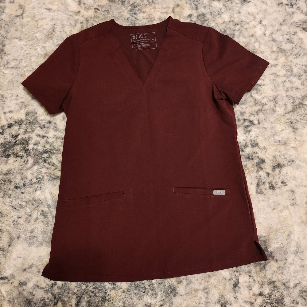FIGS Burgundy Scrub Top
